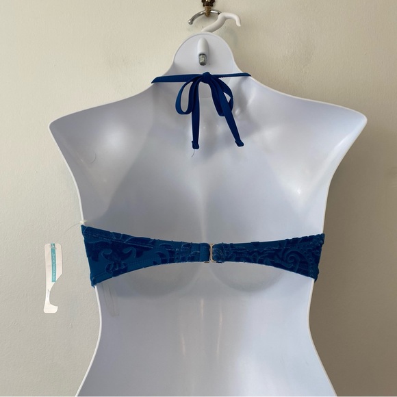 New Directions swim bikini top only blue halter velvet tie back and neck - Picture 3 of 4